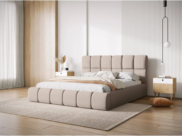 Bež tapecirani bračni krevet s prostorom za odlaganje s podnicom 180x200 cm Bellis – Micadoni Home