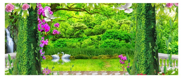 Slika - Čarobni vrt z labodi (120x50 cm)