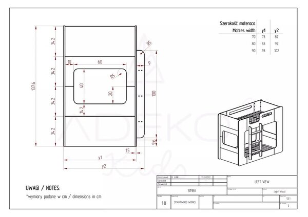 Dječji krevet na kat 70x160 cm Simba - Adeko