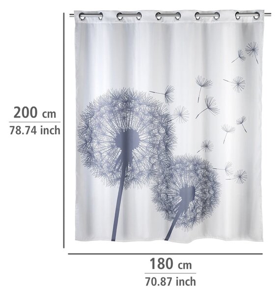 Bijela zavjesa za tuš ili kadu s površinskom obradom protiv stvaranja plijesni Wenko Dandelions, 180 x 200 cm