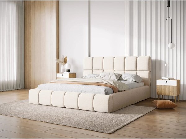 Krem tapecirani bračni krevet s prostorom za odlaganje s podnicom 160x200 cm Bellis – Micadoni Home
