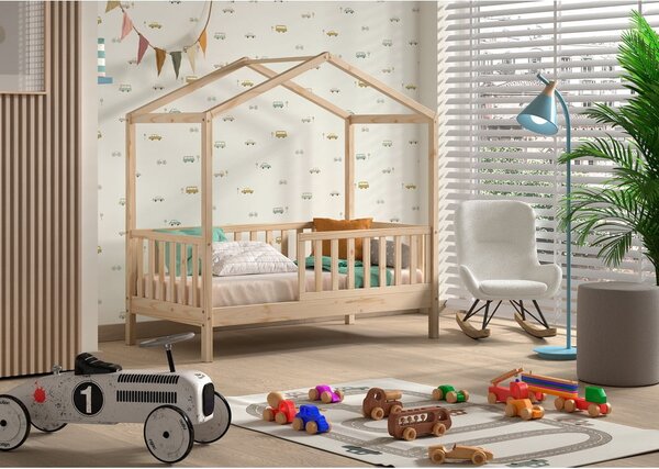 Dječji krevet od masivnog bora u obliku kućice s podnicom 70x140 cm u prirodnoj boji DALLAS – Vipack