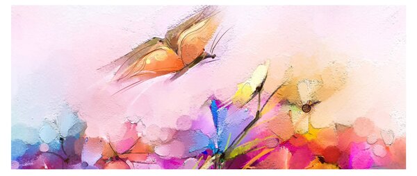 Slika - Metulj nad rožo, abstrakcija (120x50 cm)