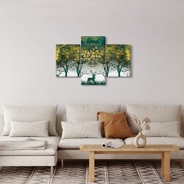 Slika - Jeleni v zelenem gozdu (90x60 cm)