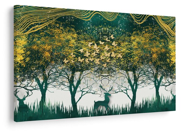 Slika - Jeleni v zelenem gozdu (90x60 cm)