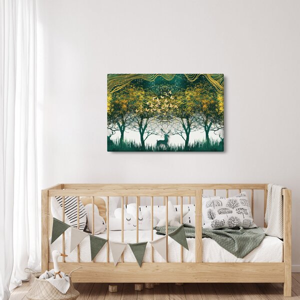 Slika - Jeleni v zelenem gozdu (90x60 cm)