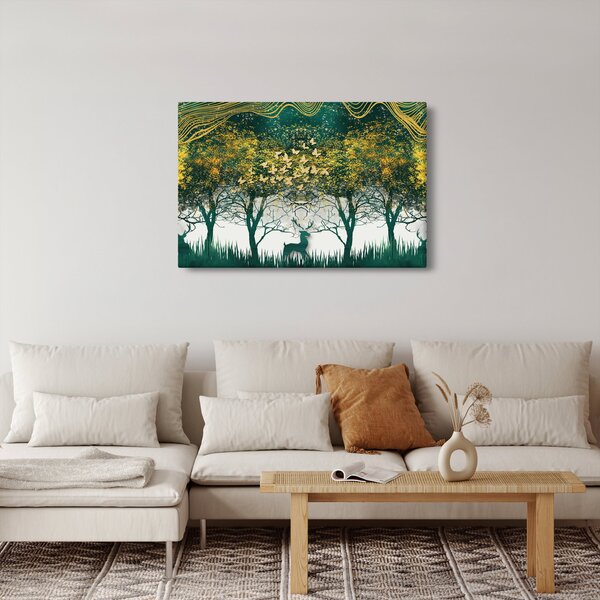Slika - Jeleni v zelenem gozdu (90x60 cm)