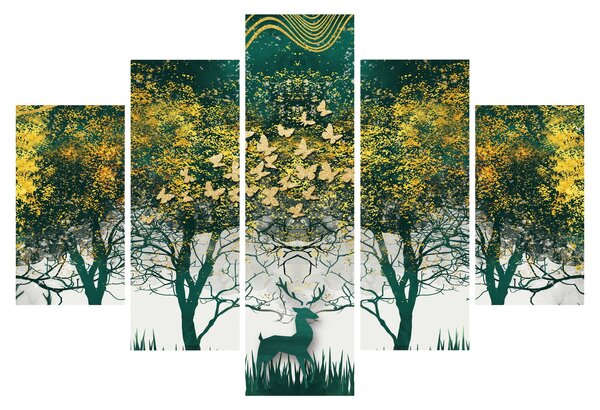 Slika - Jeleni v zelenem gozdu (150x105 cm)