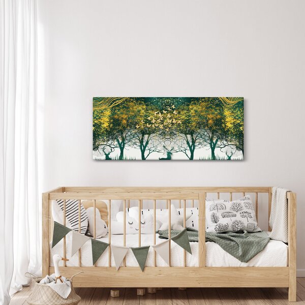 Slika - Jeleni v zelenem gozdu (120x50 cm)