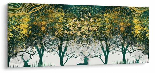 Slika - Jeleni v zelenem gozdu (120x50 cm)