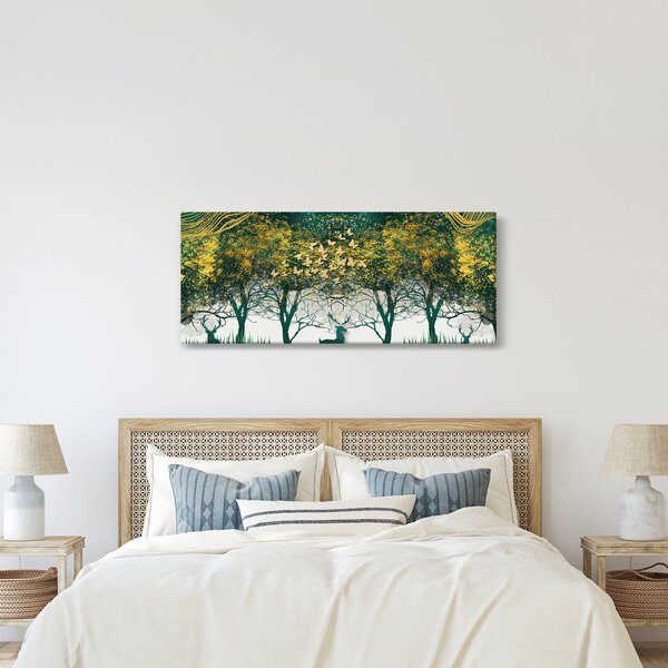 Slika - Jeleni v zelenem gozdu (120x50 cm)