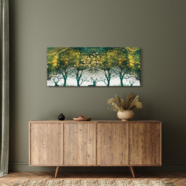 Slika - Jeleni v zelenem gozdu (120x50 cm)