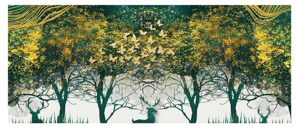 Slika - Jeleni v zelenem gozdu (120x50 cm)