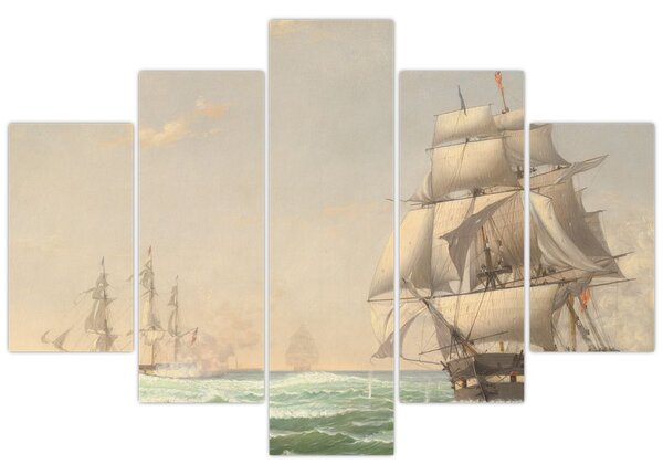 Slika - Fitz Henry Lane, The United States Frigate President Engaging the British Squadron, reprodukcije (150x105 cm)