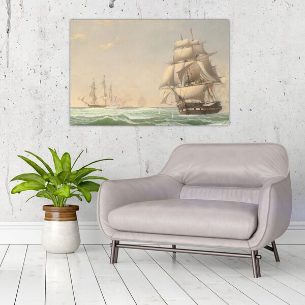 Slika - Fitz Henry Lane, The United States Frigate President Engaging the British Squadron, reprodukcije (90x60 cm)