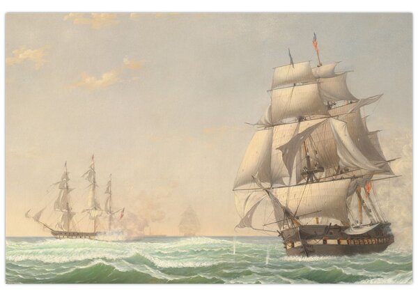 Slika - Fitz Henry Lane, The United States Frigate President Engaging the British Squadron, reprodukcije (90x60 cm)