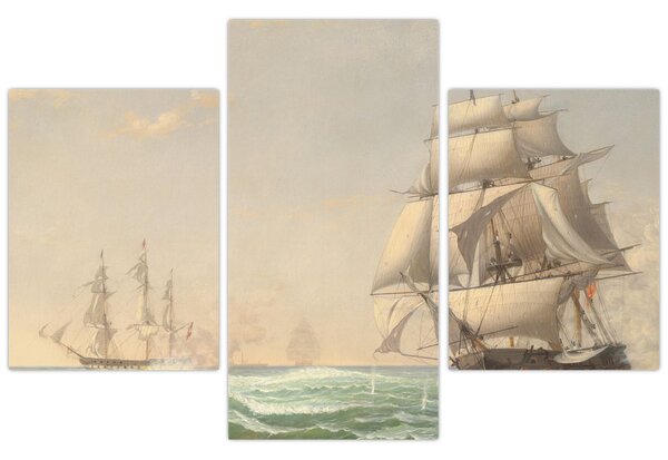 Slika - Fitz Henry Lane, The United States Frigate President Engaging the British Squadron, reprodukcije (90x60 cm)