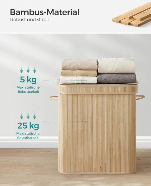 Košara za rublje s poklopcem, 100 l, bambus