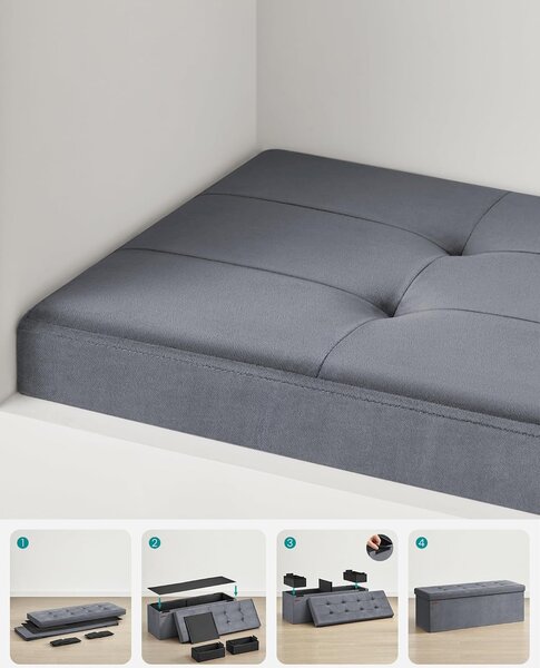 Sklopivi puf s prostorom za pohranu 38 x 110 x 38 cm, nosivost 300 kg, siva