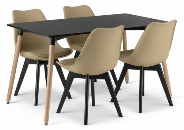 Blagovaonski set 1 + 4, crni stol ADRIA 120x80 cm + bež stolica BALI MARK s crnim nogama
