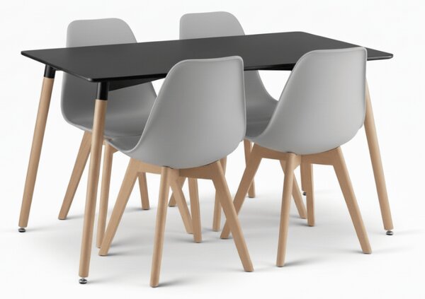 Dining set 1 + 4, crni stol ADRIA 120x80 cm + siva stolica KITO