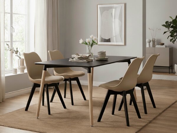 Blagovaonski set 1 + 4, crni stol ADRIA 120x80 cm + bež stolica BALI MARK s crnim nogama