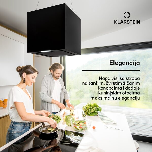 Klarstein Kronleuchter, otočna napa, 596 m³ / h, LED ploča, razred energetske učinkovitosti A