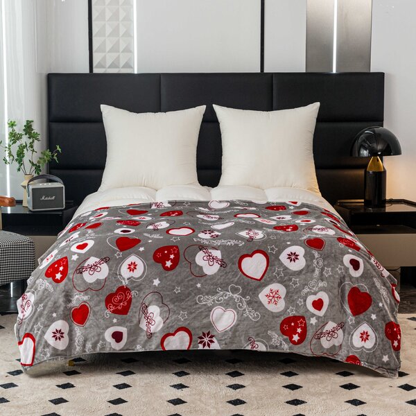 Božićna deka od mikropliša CHRISTMAS HEART siva Dimenzije: 150 x 200 cm