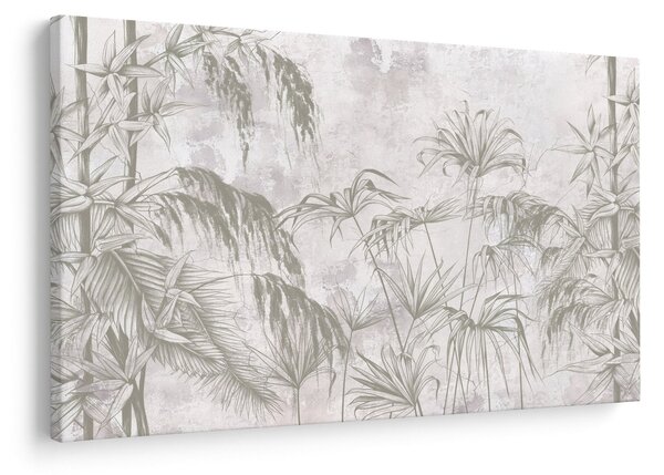 Slika - Tropske rastline na steni v sivi barvi (90x60 cm)