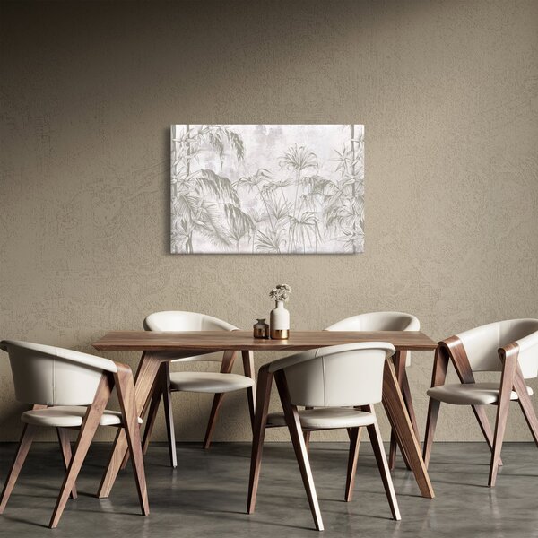 Slika - Tropske rastline na steni v sivi barvi (90x60 cm)
