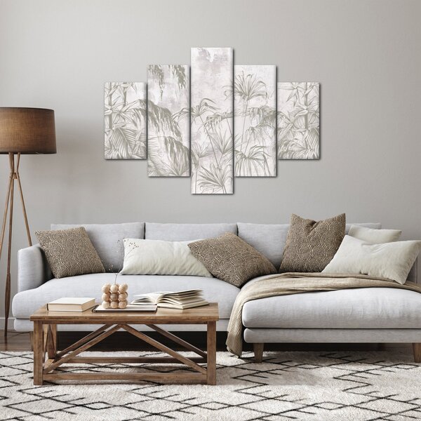 Slika - Tropske rastline na steni v sivi barvi (150x105 cm)