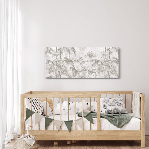 Slika - Tropske rastline na steni v sivi barvi (120x50 cm)