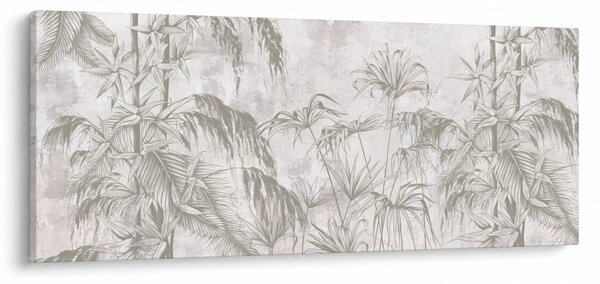 Slika - Tropske rastline na steni v sivi barvi (120x50 cm)