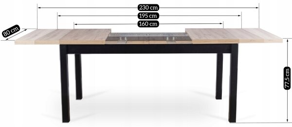 STOL NA RASKLAPANJE HUGO 160-230 cm dub ARTISAN CRNI | jaks