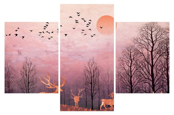 Slika - Jelen v soju zahajajočega sonca (90x60 cm)