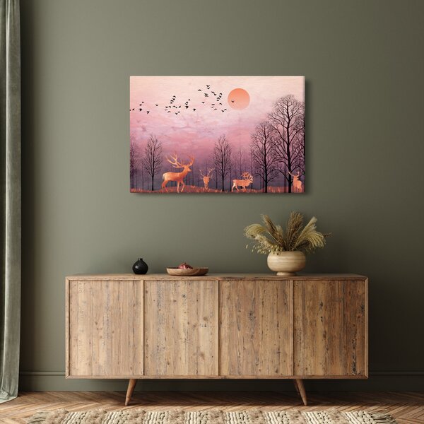 Slika - Jelen v soju zahajajočega sonca (90x60 cm)