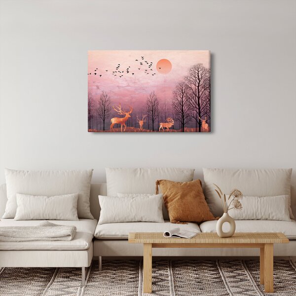Slika - Jelen v soju zahajajočega sonca (90x60 cm)