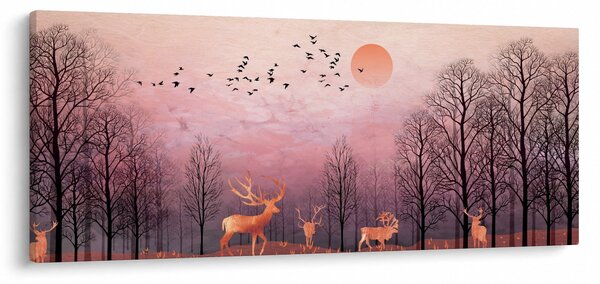 Slika - Jelen v soju zahajajočega sonca (120x50 cm)