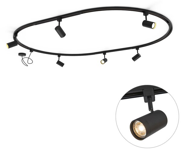 Moderni sustav rasvjete s 6 crnih reflektora, 1-fazni, ovalni 100cm - Iconic Jeana