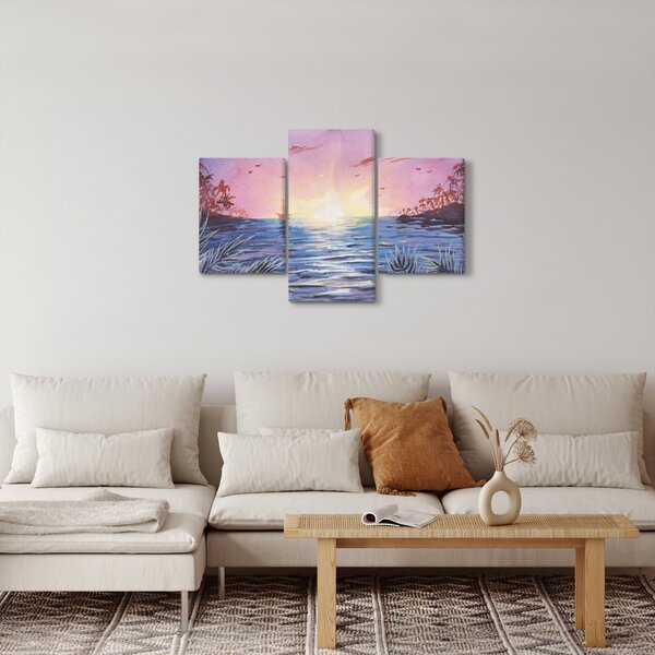 Slika - Sončni zahod nad vodo, akvarel (90x60 cm)