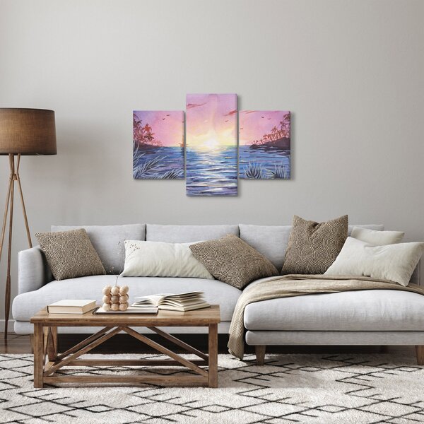 Slika - Sončni zahod nad vodo, akvarel (90x60 cm)