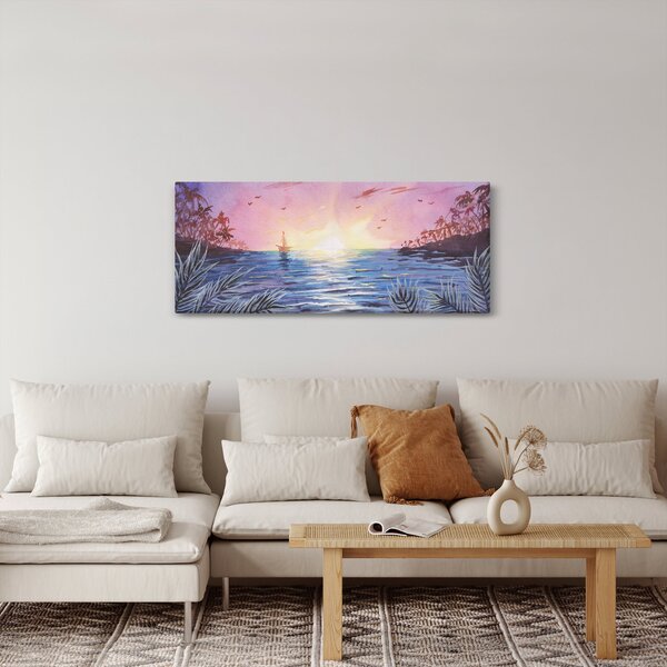 Slika - Sončni zahod nad vodo, akvarel (120x50 cm)