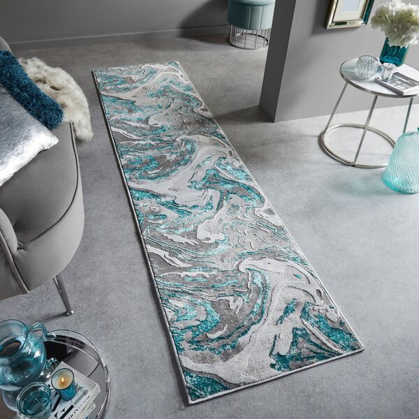 Siva/tirkizna staza 60x230 cm Marbled – Flair Rugs