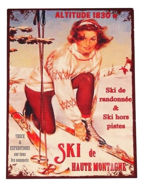 Metalni ukrasni znak 25x33 cm Ski – Antic Line
