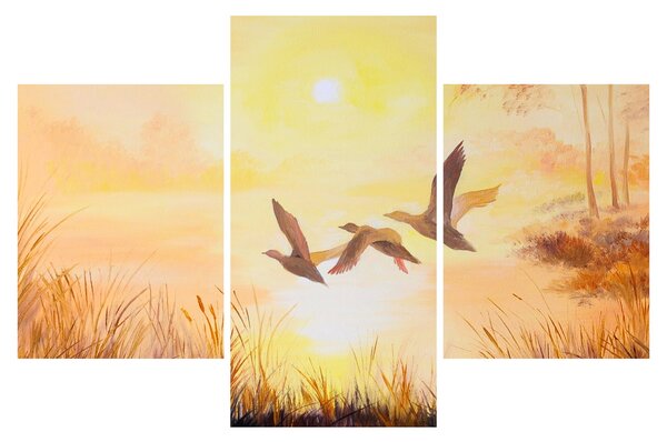 Slika - Žerjavi ob sončnem zahodu (90x60 cm)