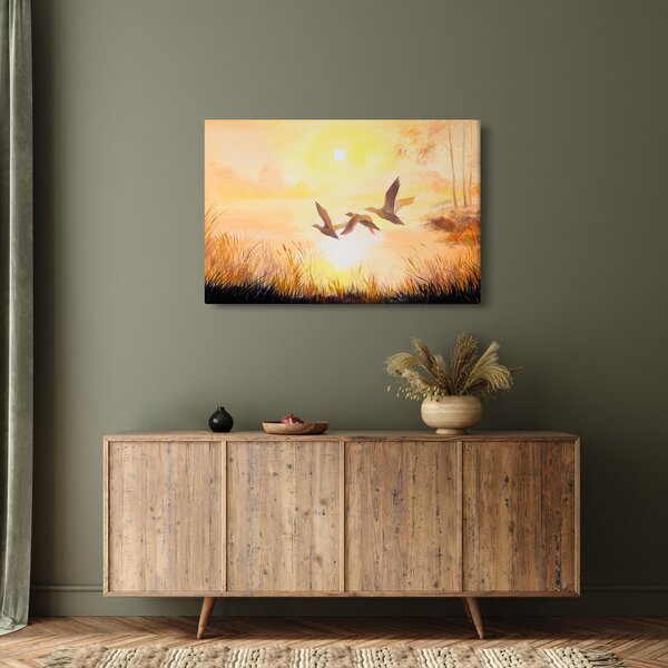 Slika - Žerjavi ob sončnem zahodu (90x60 cm)