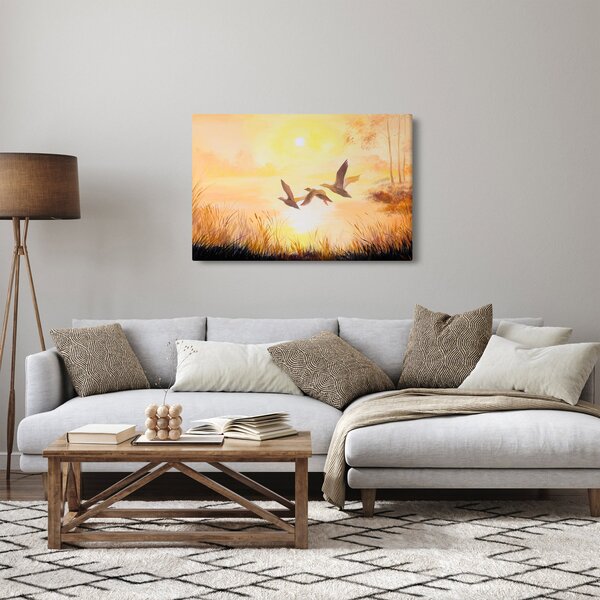 Slika - Žerjavi ob sončnem zahodu (90x60 cm)