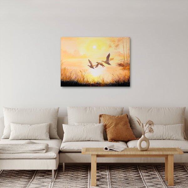Slika - Žerjavi ob sončnem zahodu (70x50 cm)