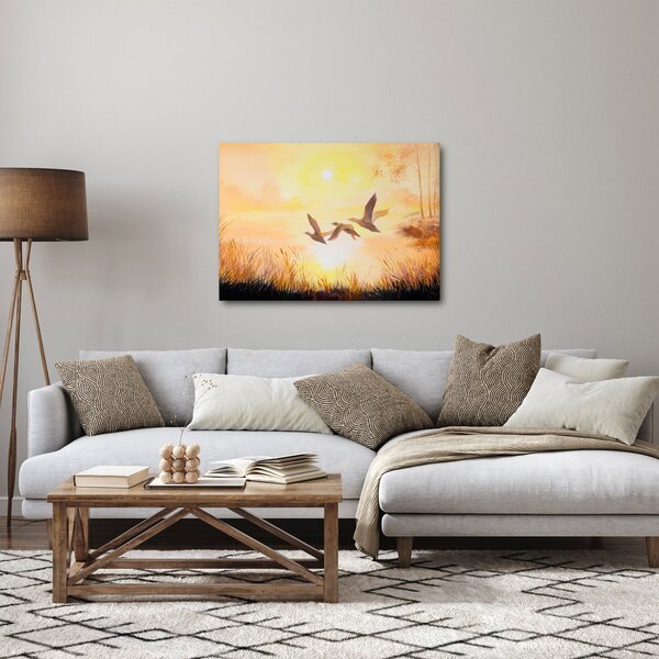 Slika - Žerjavi ob sončnem zahodu (70x50 cm)