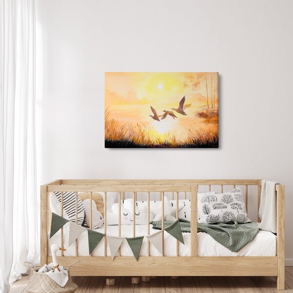 Slika - Žerjavi ob sončnem zahodu (90x60 cm)